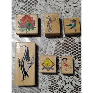 Vintage Cartoon Character Rubber Stamps Disney Looney Tunes Betty Boop Lot of 6‎